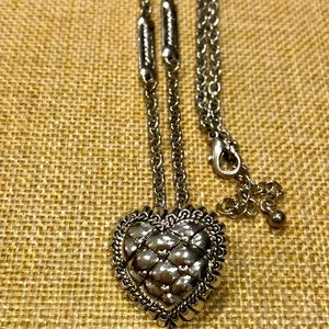 Silver tone heart pendant necklace